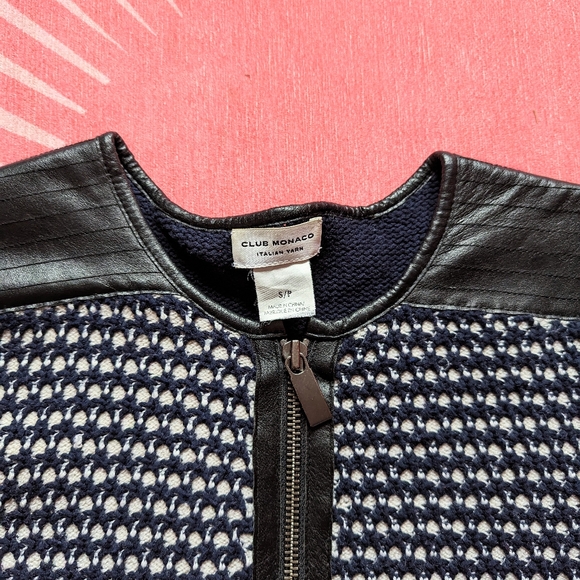 Club Monaco Italian Wool Sweater with Leather Detailing - Picture 2 of 4